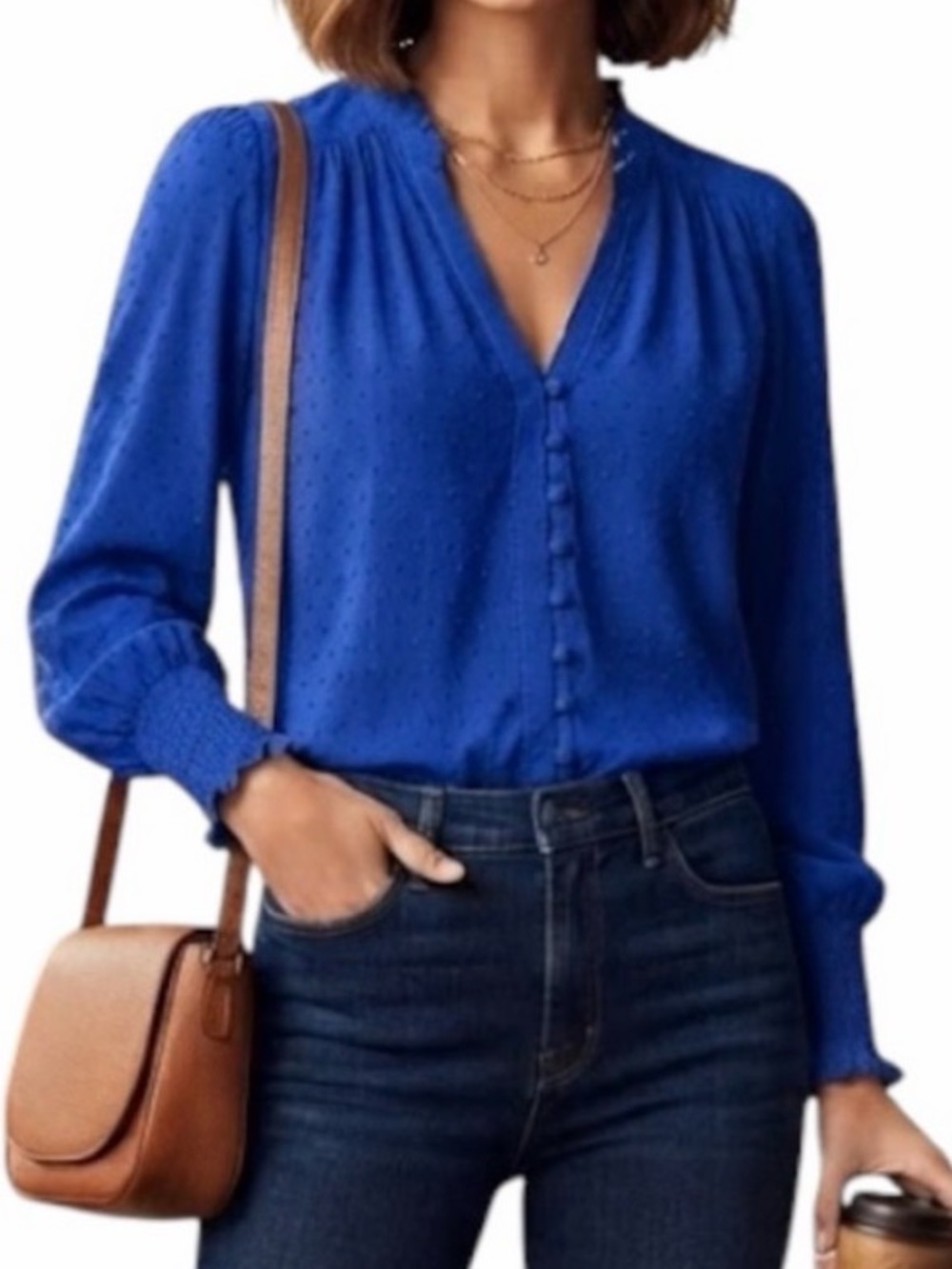 SOLITAIRE Navy Blue Textured Raised Ostrich Print V Neck Blouse Workwear Medium